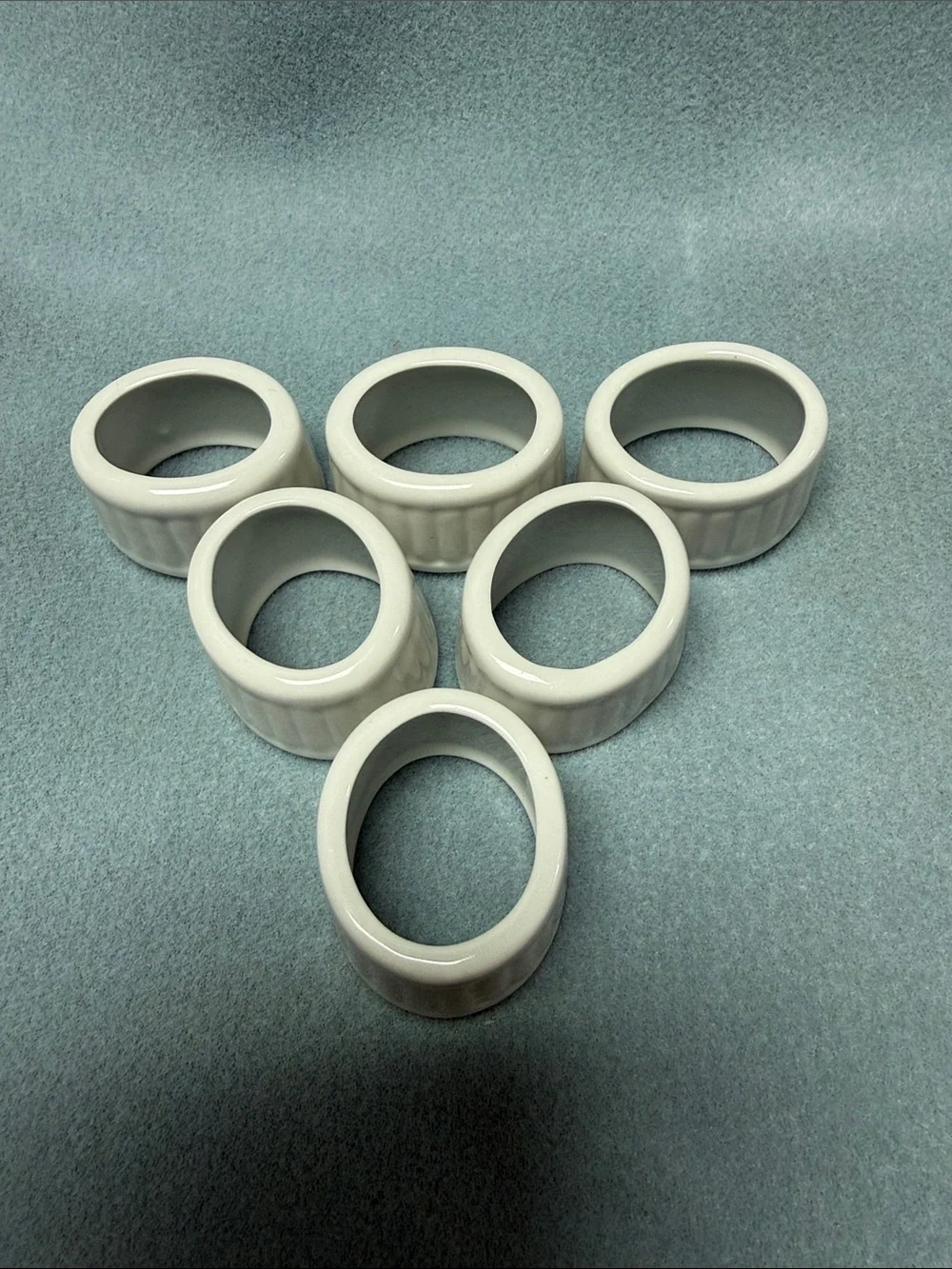 Ceramic White Ribbed Napkin Rings - Set of 6